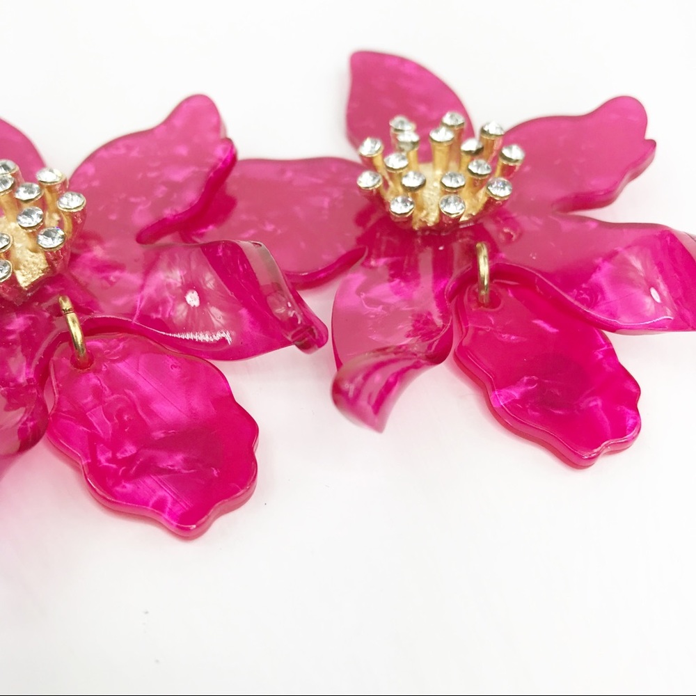 Crystal Lily Drop Earrings in Pink - Picture 4 of 8